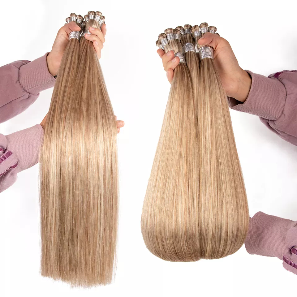 100% remy human hair genius weft one donor high quality hand tied weft hair extension